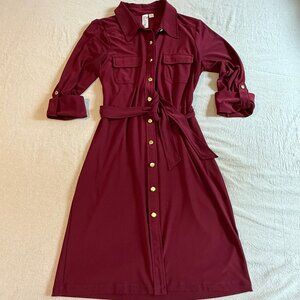 Emma & Michele Burgundy Button‎ Down Utility Shirt Dress Size S